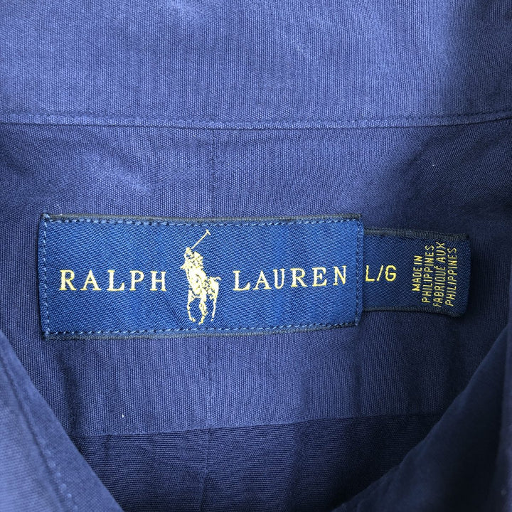Ralph Lauren RALPH LAUREN short-sleeved button-down shirt, men's size L cotton navy blue type Vintage Second Hand