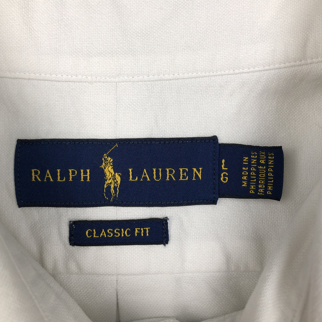 Ralph Lauren Classic Fit Short-Sleeve Button-Down Shirt, Men's Size L (approx.) cotton white type Vintage Second Hand
