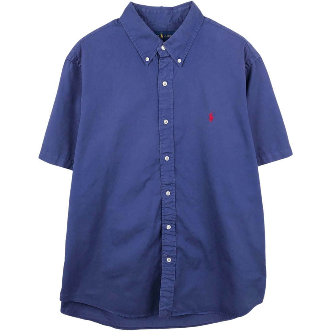 Ralph Lauren Featherweight Twill Short-Sleeve Button-Down Shirt, Men's Size XL (approx.) cotton navy blue type Vintage Second Hand