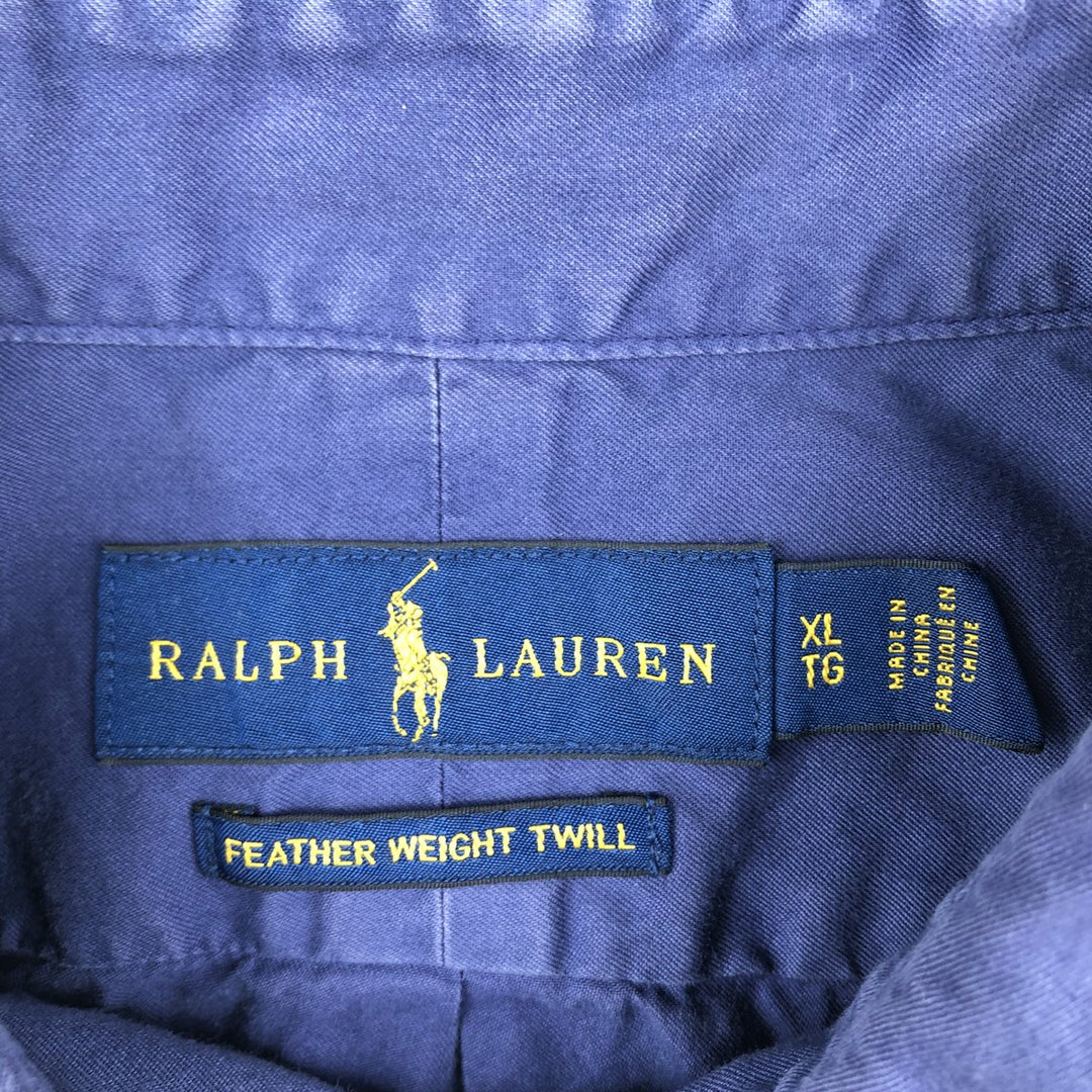 Ralph Lauren Featherweight Twill Short-Sleeve Button-Down Shirt, Men's Size XL (approx.) cotton navy blue type Vintage Second Hand