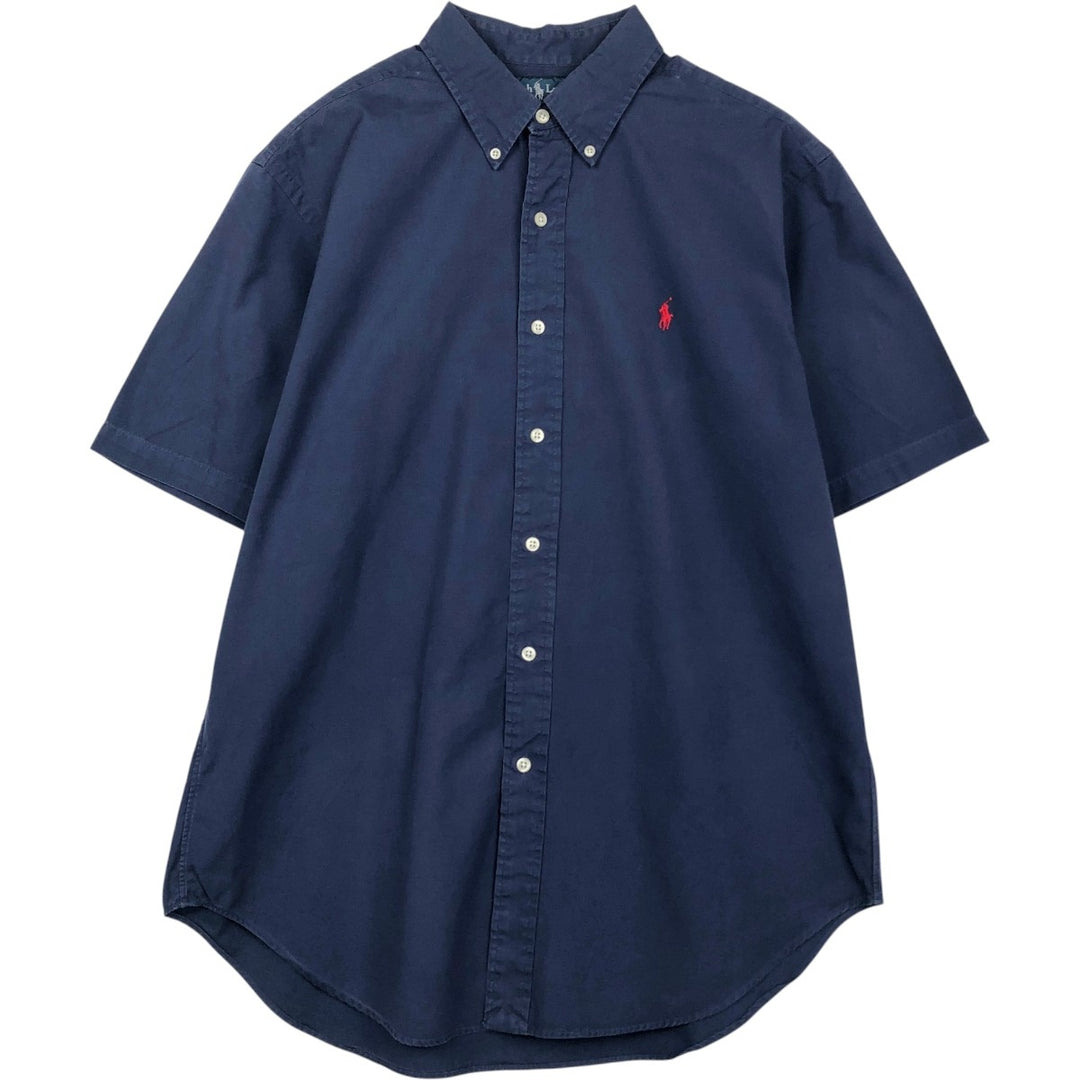 Ralph Lauren Classic Fit short sleeve button down shirt, men's size L cotton navy blue type Vintage Second Hand