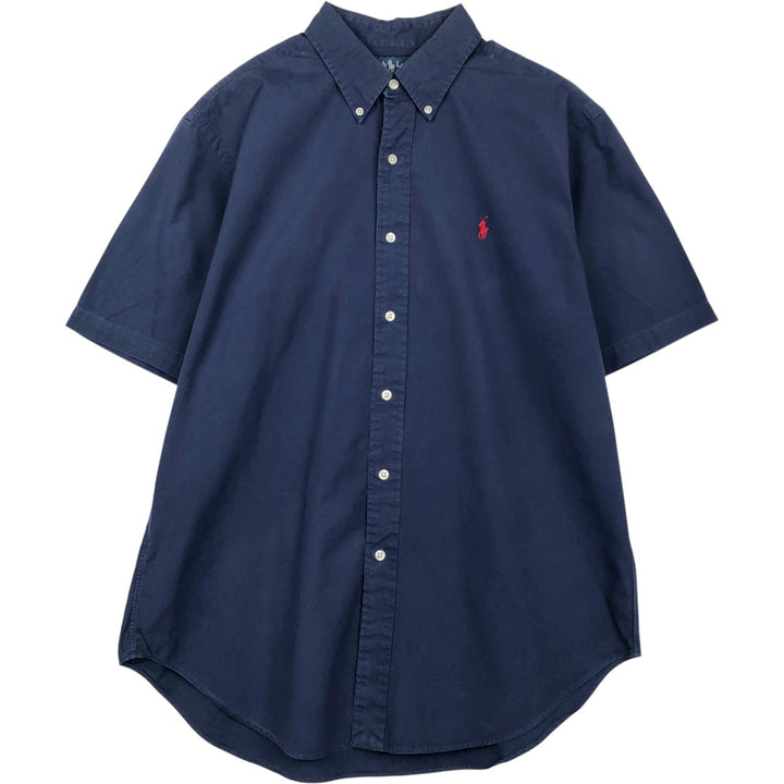 Ralph Lauren Classic Fit short sleeve button down shirt, men's size L cotton navy blue type Vintage Second Hand