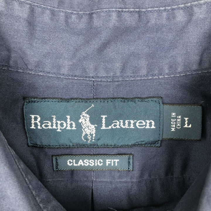Ralph Lauren Classic Fit short sleeve button down shirt, men's size L cotton navy blue type Vintage Second Hand