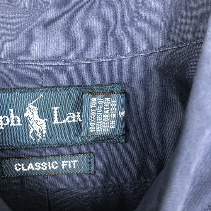Ralph Lauren Classic Fit short sleeve button down shirt, men's size L cotton navy blue type Vintage Second Hand