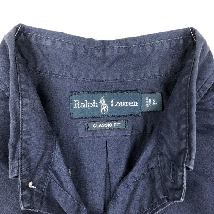 Ralph Lauren Classic Fit short sleeve button down shirt, men's size L cotton navy blue type Vintage Second Hand