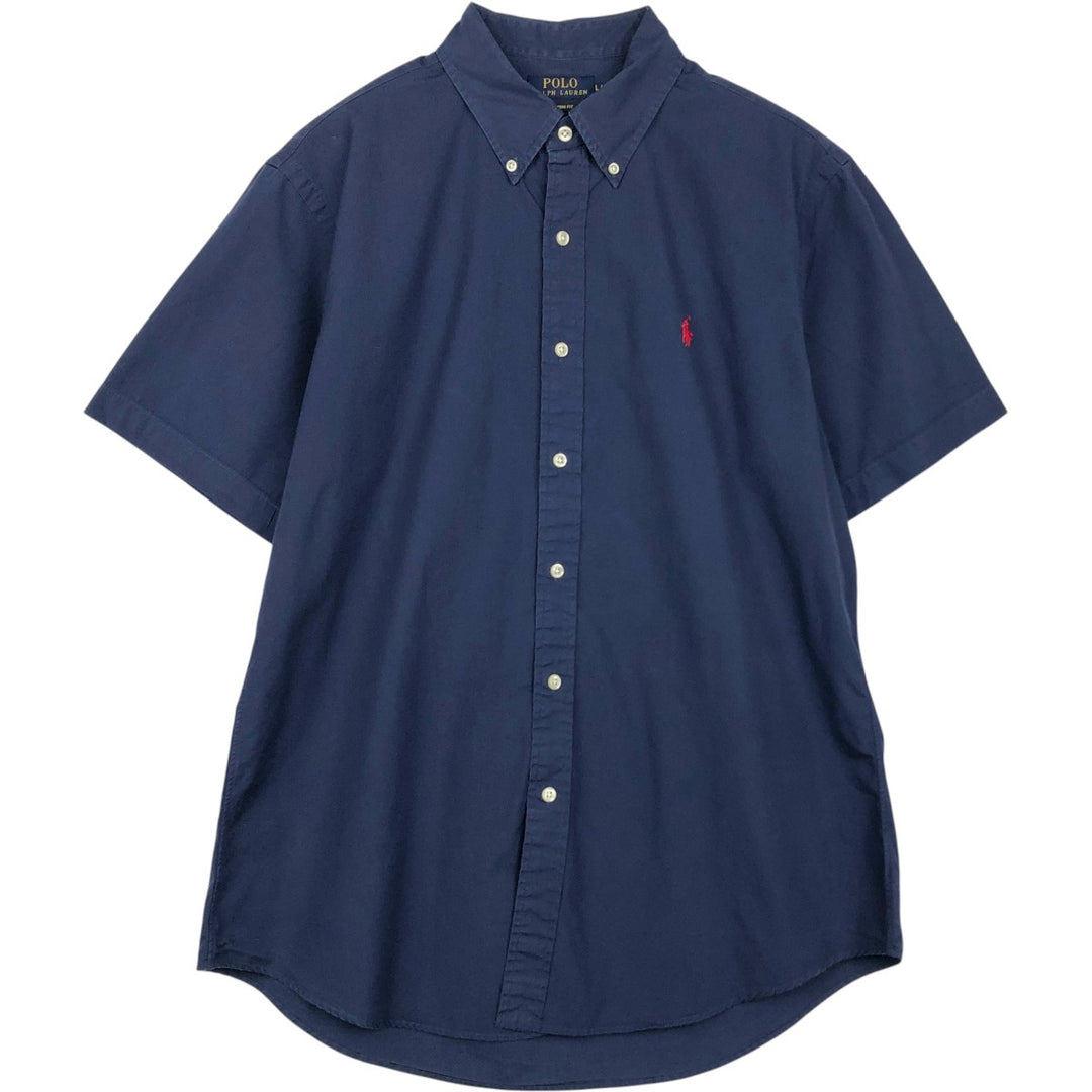 Ralph Lauren POLO RALPH LAUREN CUSTOM FIT Short-Sleeve Button-Down Shirt, Men's Size L (approx.) cotton navy blue type Vintage Second Hand