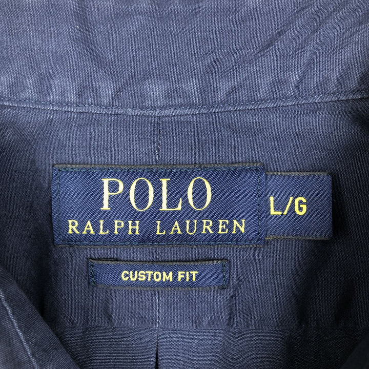 Ralph Lauren POLO RALPH LAUREN CUSTOM FIT Short-Sleeve Button-Down Shirt, Men's Size L (approx.) cotton navy blue type Vintage Second Hand