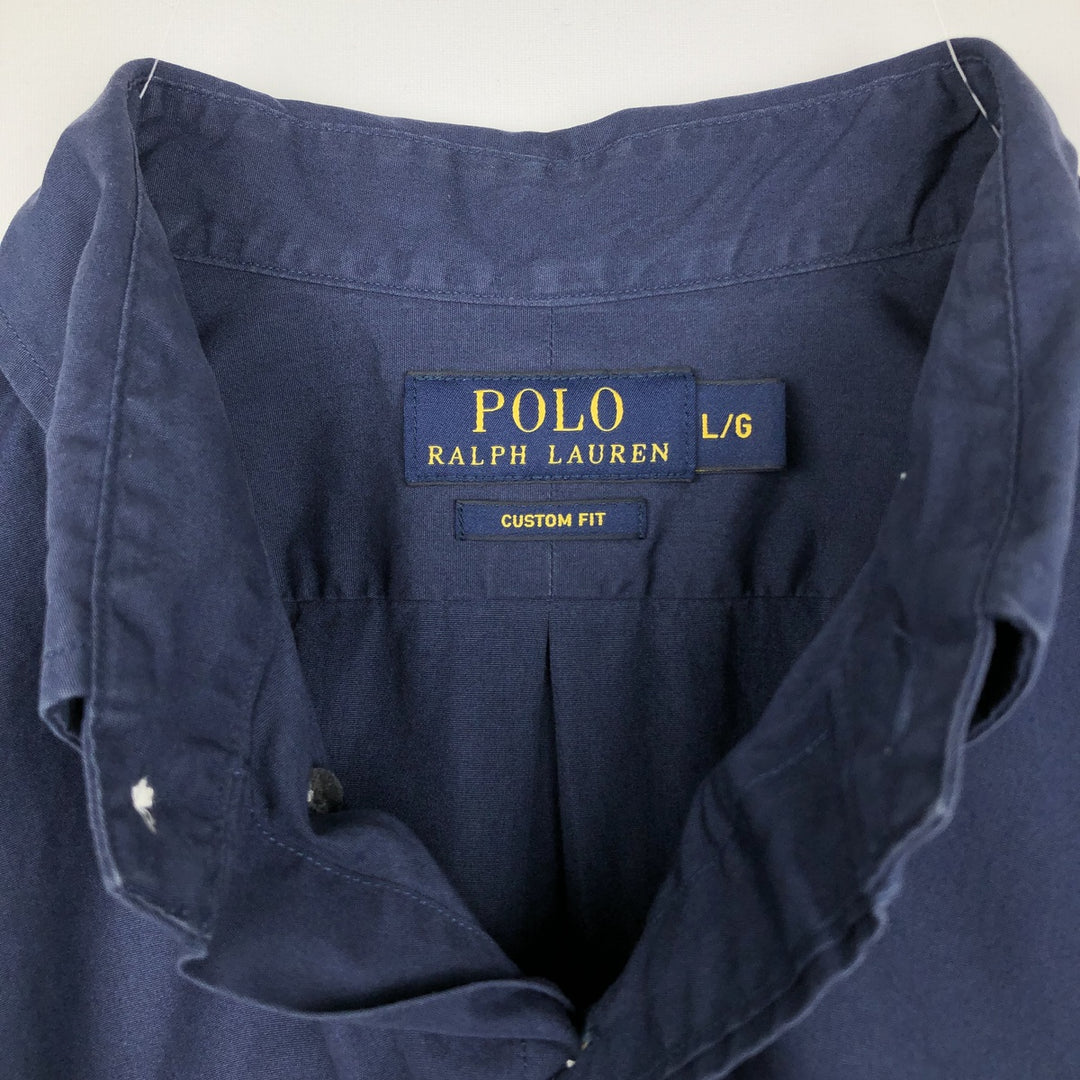 Ralph Lauren POLO RALPH LAUREN CUSTOM FIT Short-Sleeve Button-Down Shirt, Men's Size L (approx.) cotton navy blue type Vintage Second Hand