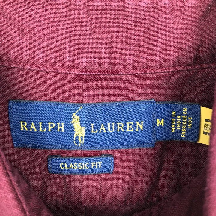 Ralph Lauren Classic Fit Short-Sleeve Button-Down Shirt, Men's Size M (approx.) cotton bordeaux Vintage Second Hand
