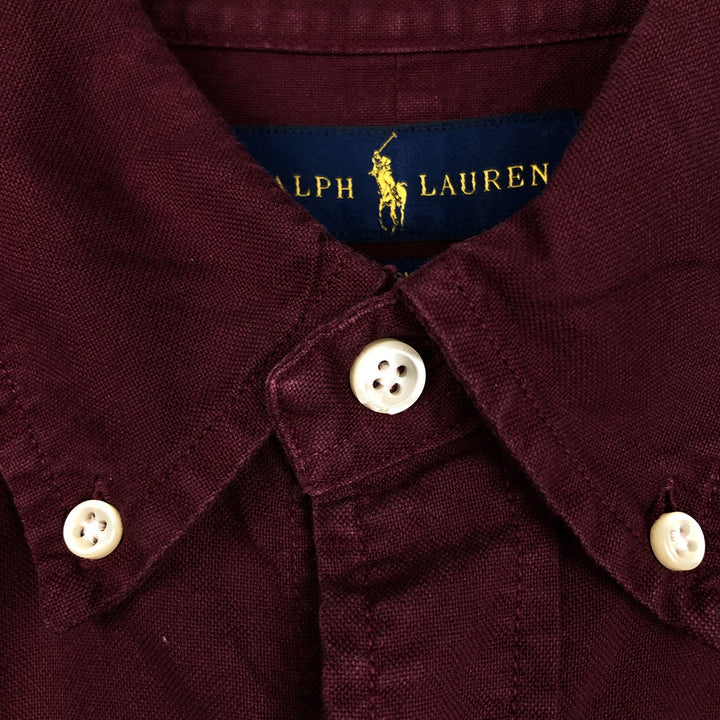 Ralph Lauren Classic Fit Short-Sleeve Button-Down Shirt, Men's Size M (approx.) cotton bordeaux Vintage Second Hand