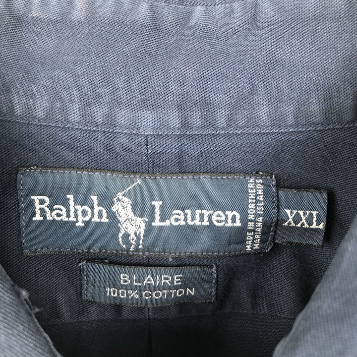 Ralph Lauren BLAIRE Short-Sleeve Button-Down Shirt, Men's XXL (approx.) cotton navy blue type Vintage Second Hand