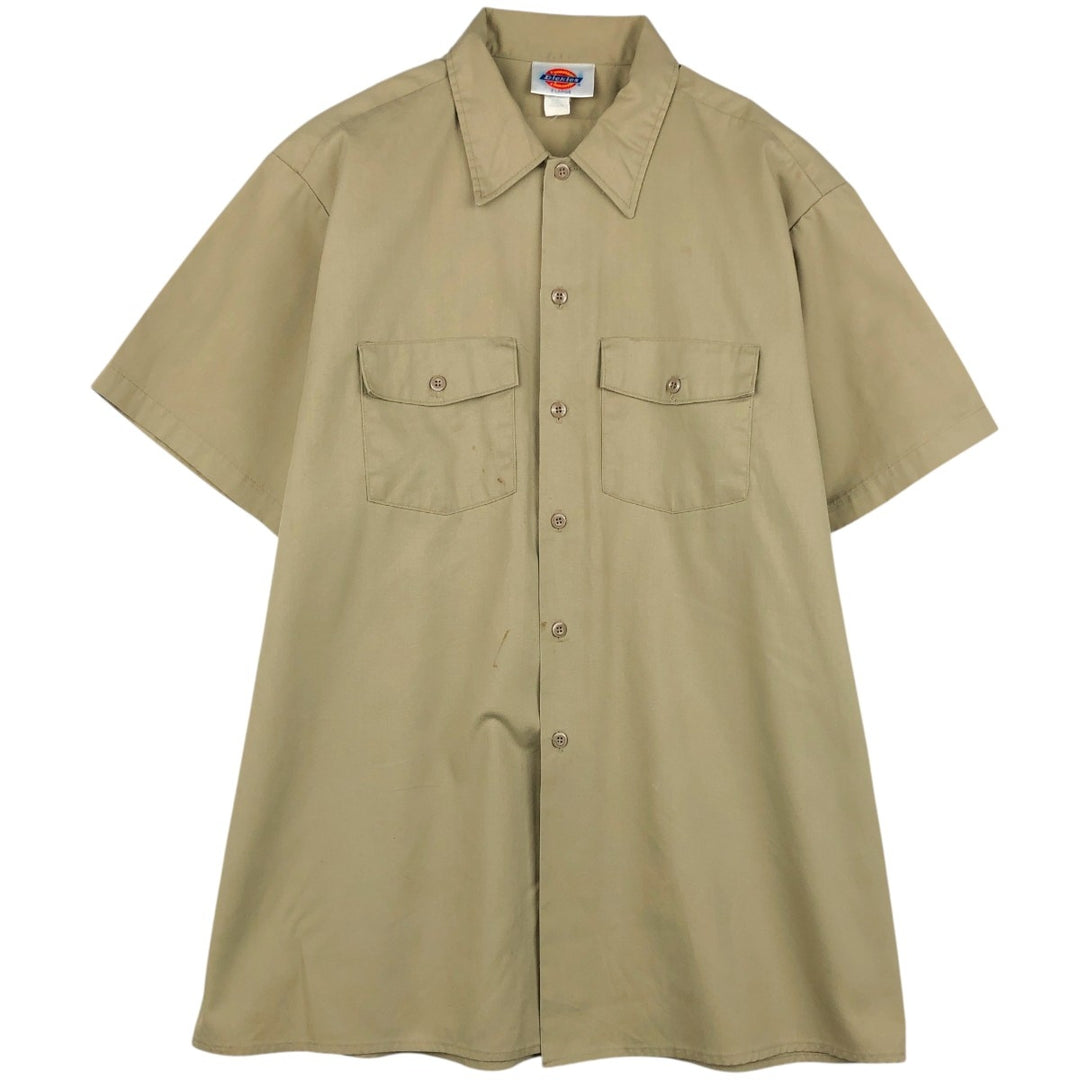 Dickies short-sleeved work shirt, boxy fit, made in USA, men's size XL. polyester Beige type Vintage Second Hand