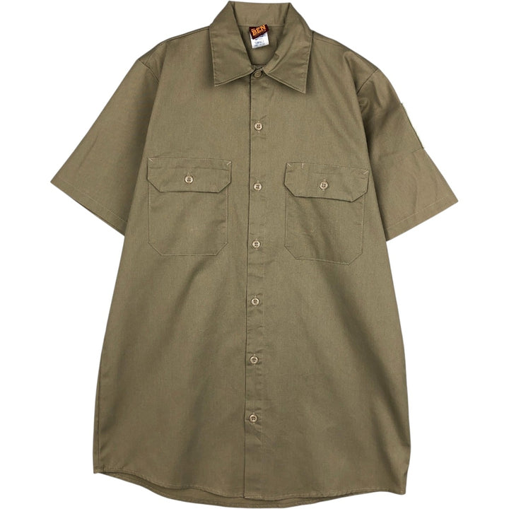 80'S Big Ben short-sleeved work shirt, made in USA, men's size S equivalent, vintage. polyester Khaki type beige Vintage Second Hand