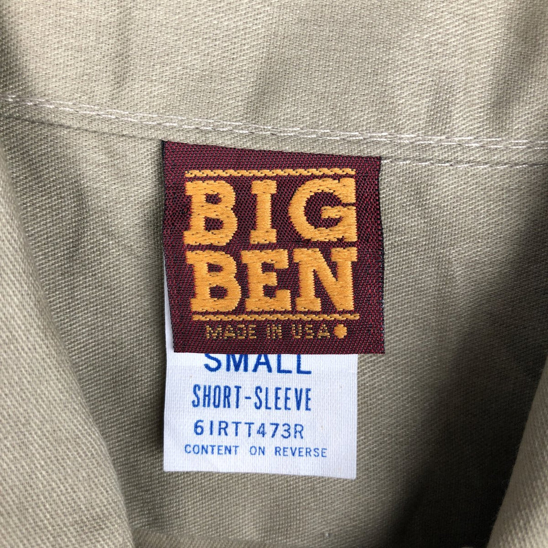 80'S Big Ben short-sleeved work shirt, made in USA, men's size S equivalent, vintage. polyester Khaki type beige Vintage Second Hand
