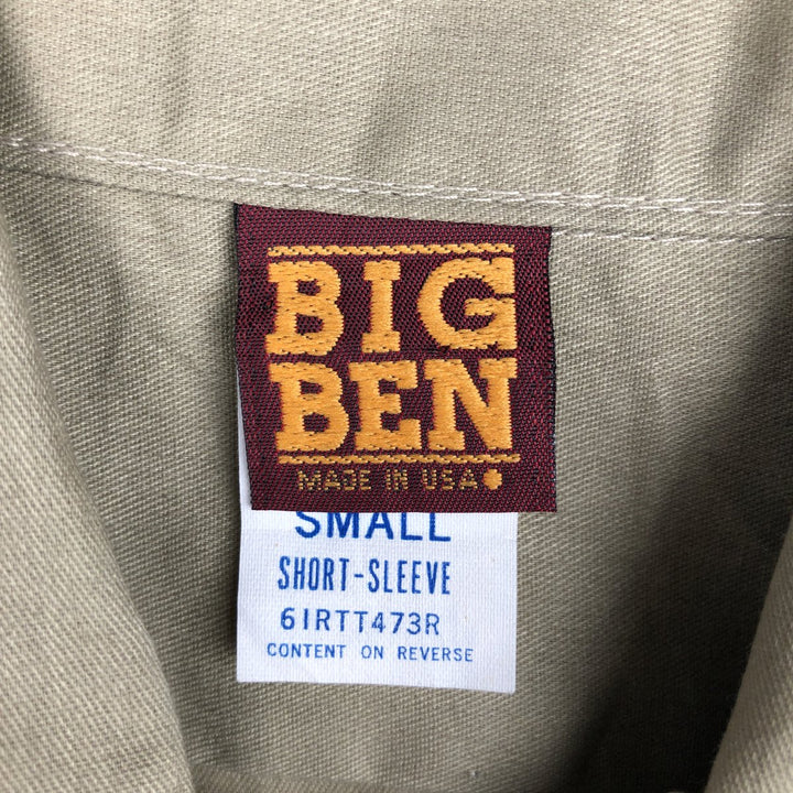 80'S Big Ben short-sleeved work shirt, made in USA, men's size S equivalent, vintage. polyester Khaki type beige Vintage Second Hand