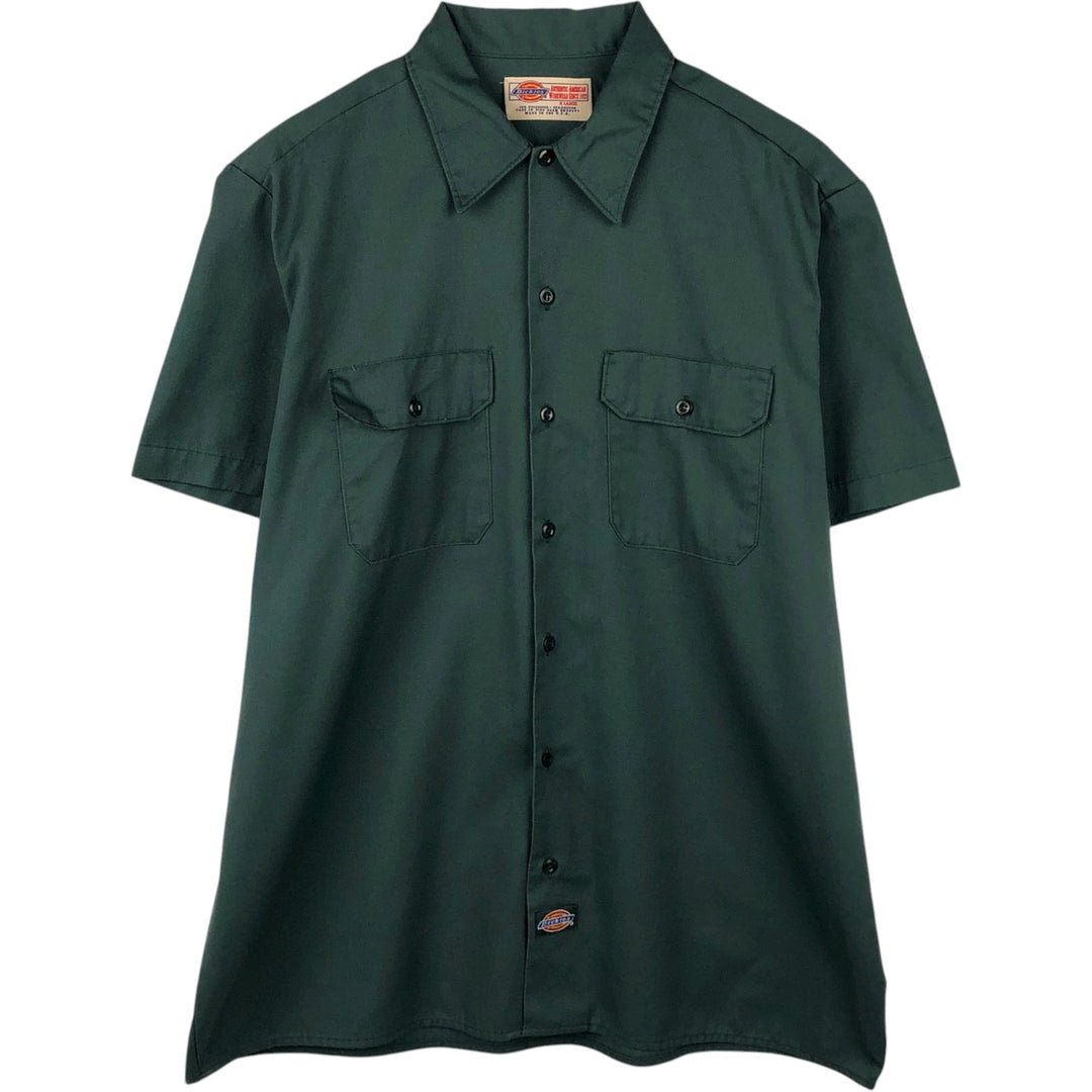 90'S Dickies Short-Sleeve Work Shirt, Boxy Shirt, Made in USA, Men's XL Equivalent, Vintage polyester Green type dark green Vintage Second Hand