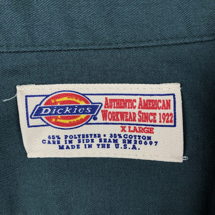 90'S Dickies Short-Sleeve Work Shirt, Boxy Shirt, Made in USA, Men's XL Equivalent, Vintage polyester Green type dark green Vintage Second Hand