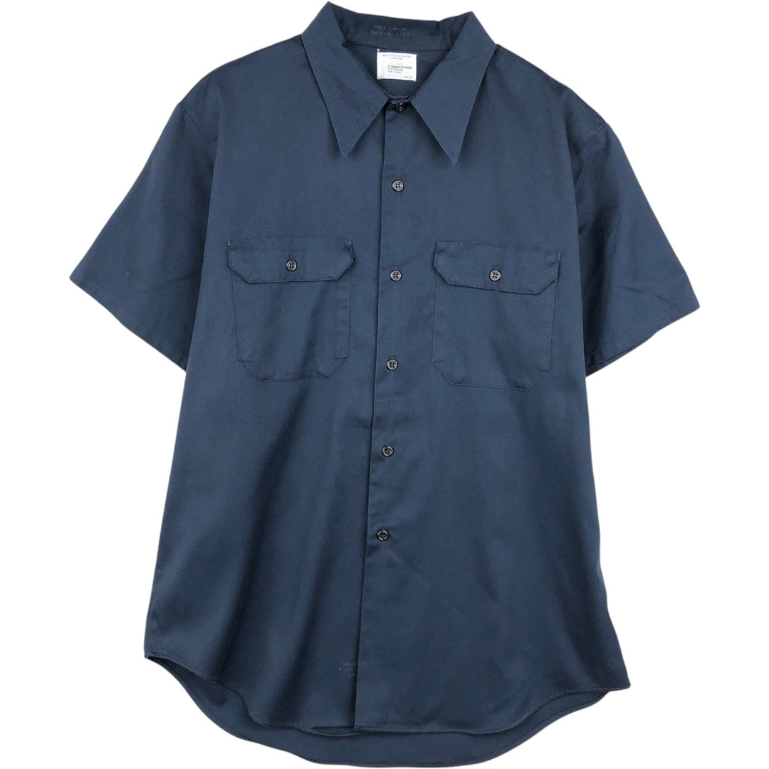 80'S JCPenney BIG MAC Short-Sleeve Work Shirt, Men's Size L (Equivalent), Vintage polyester navy blue type Vintage Second Hand