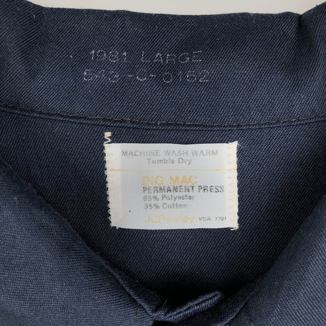 80'S JCPenney BIG MAC Short-Sleeve Work Shirt, Men's Size L (Equivalent), Vintage polyester navy blue type Vintage Second Hand