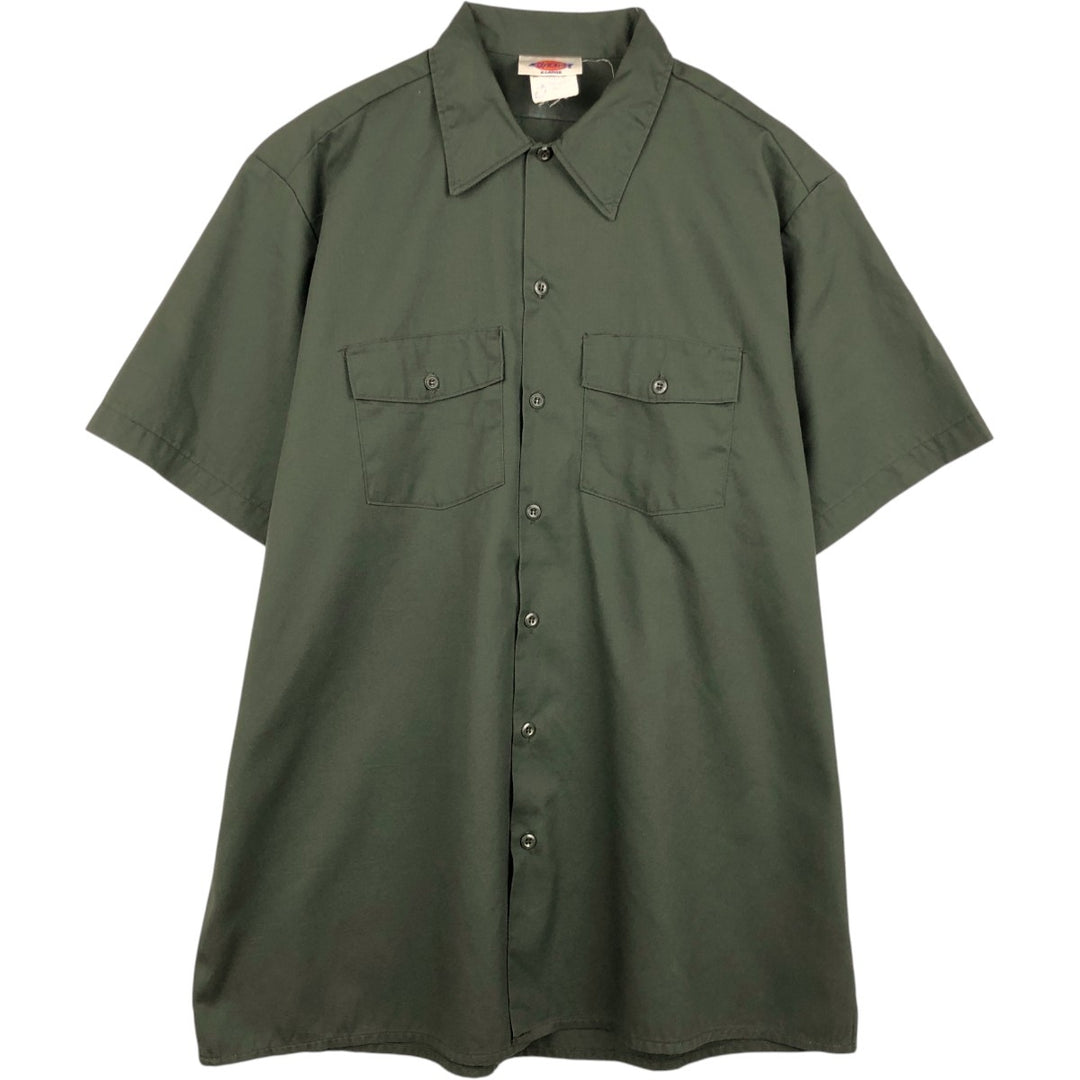 Dickies short-sleeved work shirt, boxy fit, made in USA, men's size XL. polyester Khaki type Vintage Second Hand