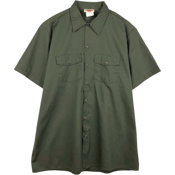 Dickies short-sleeved work shirt, boxy fit, made in USA, men's size XL. polyester Khaki type Vintage Second Hand