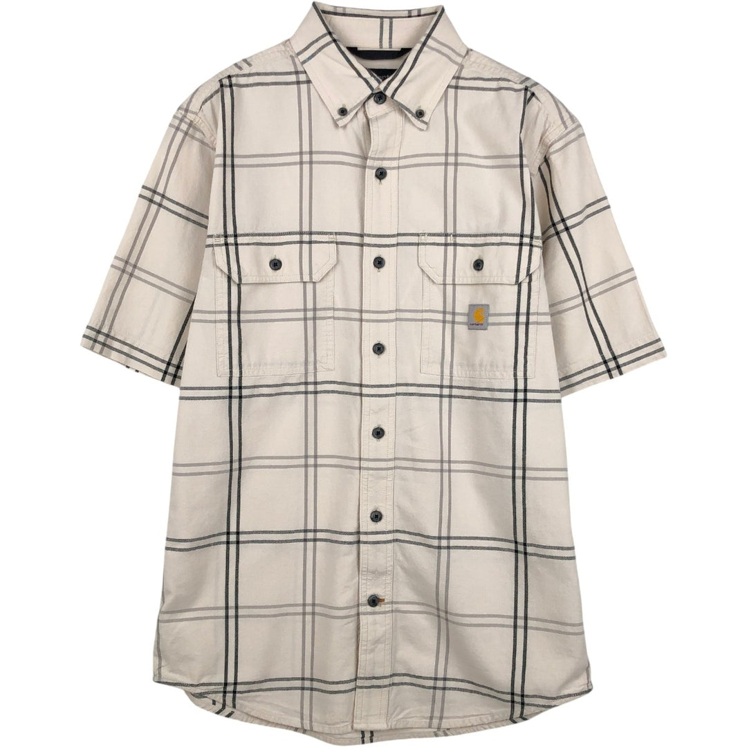 Carhartt Loose Fit Check Pattern Short-Sleeve Work Shirt (Men's Size S) cotton Beige type Vintage Second Hand