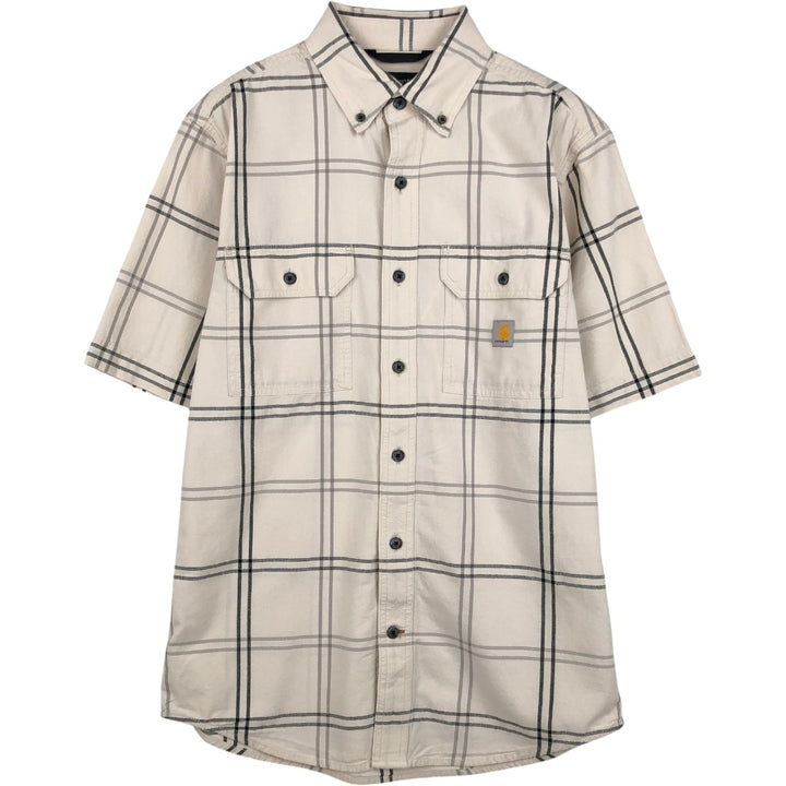 Carhartt Loose Fit Check Pattern Short-Sleeve Work Shirt (Men's Size S) cotton Beige type Vintage Second Hand