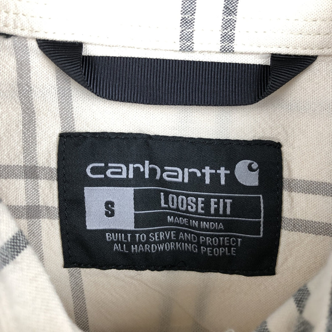 Carhartt Loose Fit Check Pattern Short-Sleeve Work Shirt (Men's Size S) cotton Beige type Vintage Second Hand