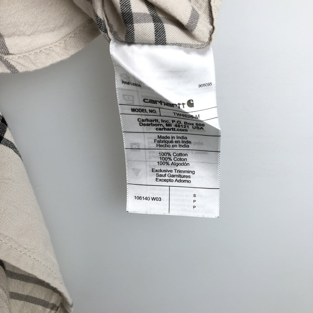 Carhartt Loose Fit Check Pattern Short-Sleeve Work Shirt (Men's Size S) cotton Beige type Vintage Second Hand