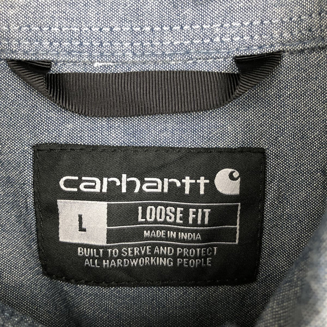 Carhartt Loose Fit Short-Sleeve Chambray Shirt, Men's Size L (approx.) cotton navy blue type Vintage Second Hand