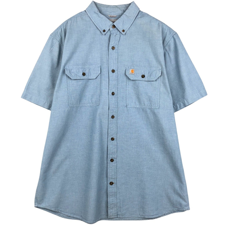 Carhartt Relaxed Fit Short-Sleeve Chambray Shirt, Men's Size XL (approx.) cotton Blue type light blue Vintage Second Hand