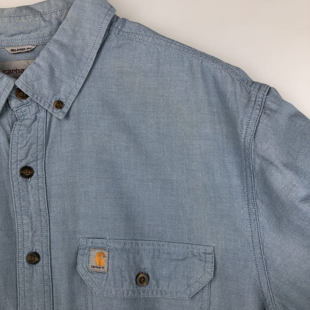 Carhartt Relaxed Fit Short-Sleeve Chambray Shirt, Men's Size XL (approx.) cotton Blue type light blue Vintage Second Hand