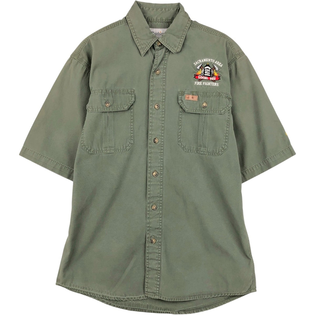 Carhartt Short-Sleeve Work Shirt, Men's Size S (approx.) cotton Khaki type Vintage Second Hand