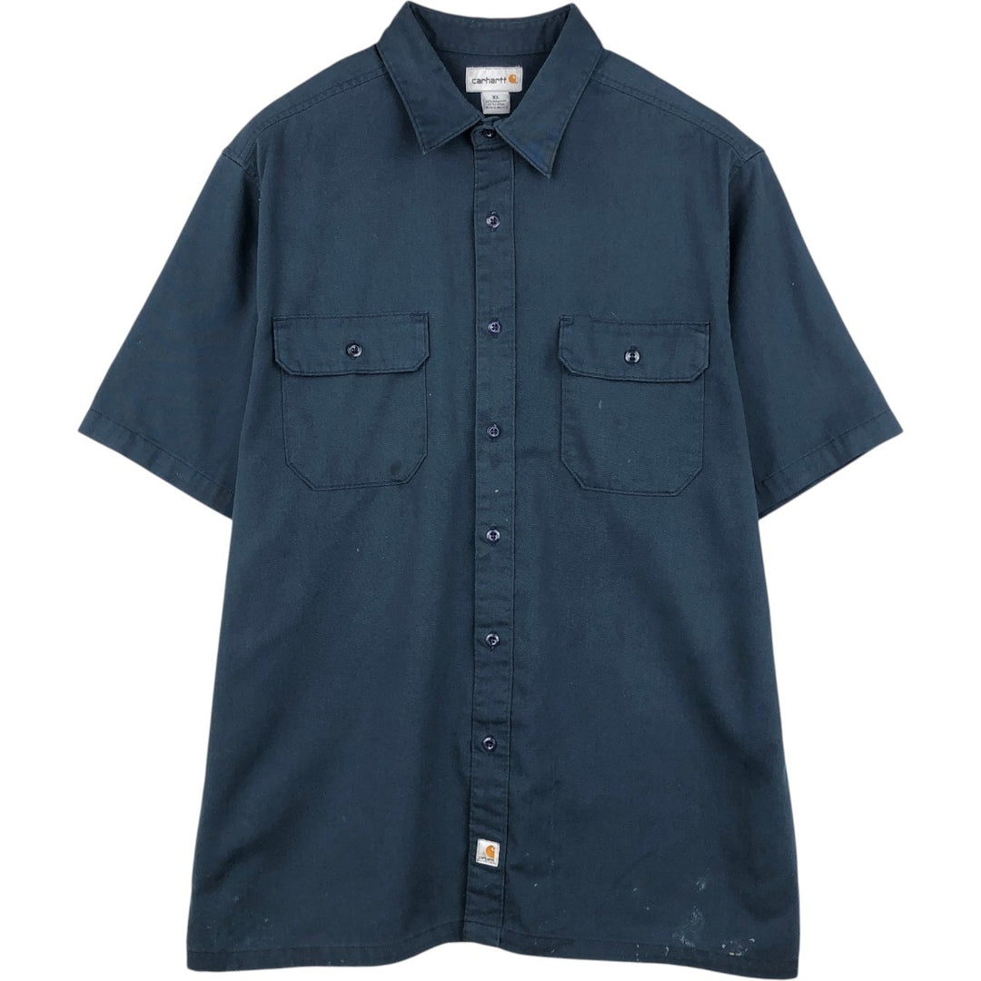 Carhartt Short Sleeve Work Shirt, Boxy Shirt, Men's XL polyester navy blue type Vintage Second Hand