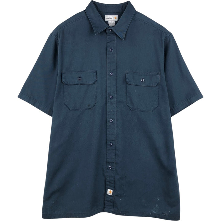 Carhartt Short Sleeve Work Shirt, Boxy Shirt, Men's XL polyester navy blue type Vintage Second Hand