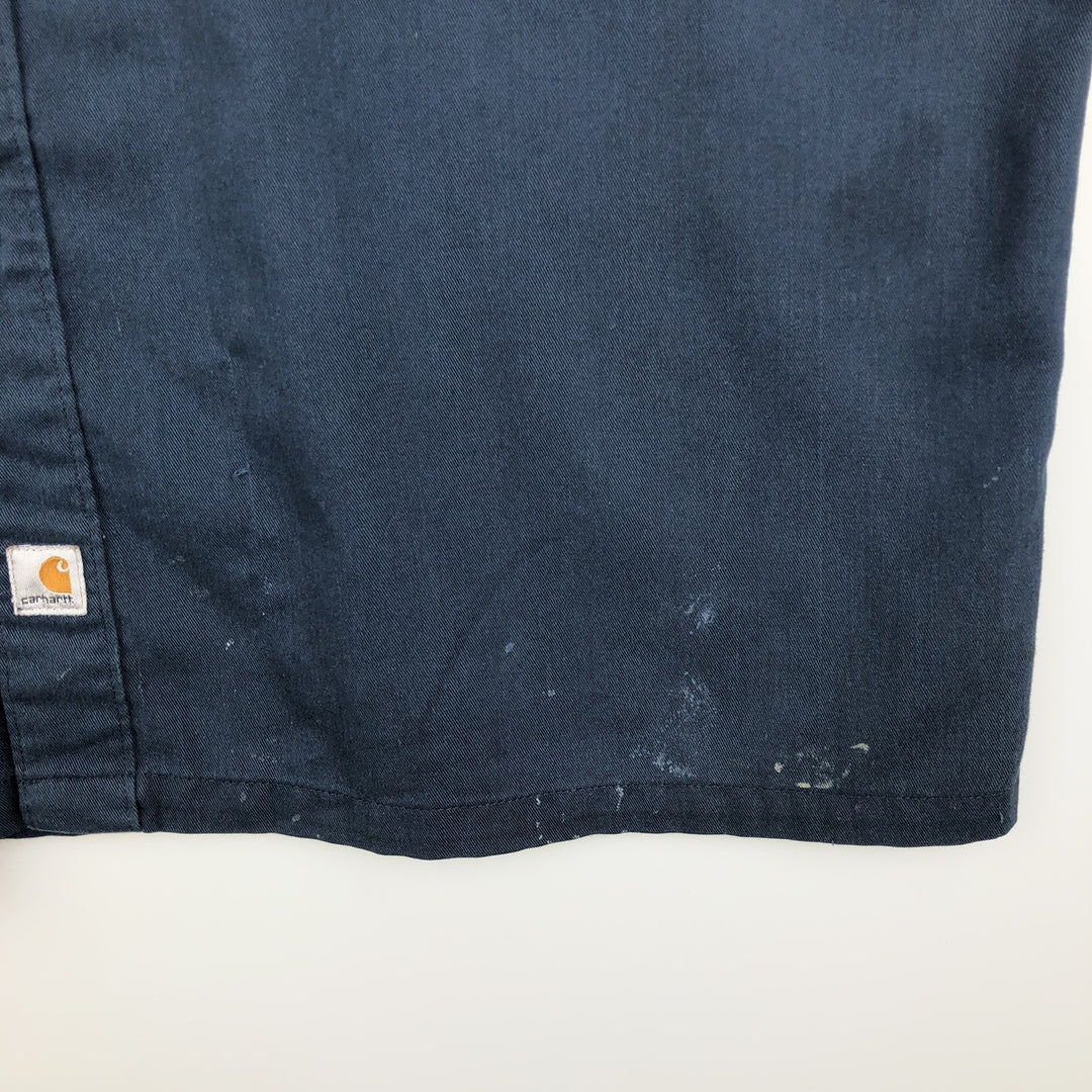 Carhartt Short Sleeve Work Shirt, Boxy Shirt, Men's XL polyester navy blue type Vintage Second Hand