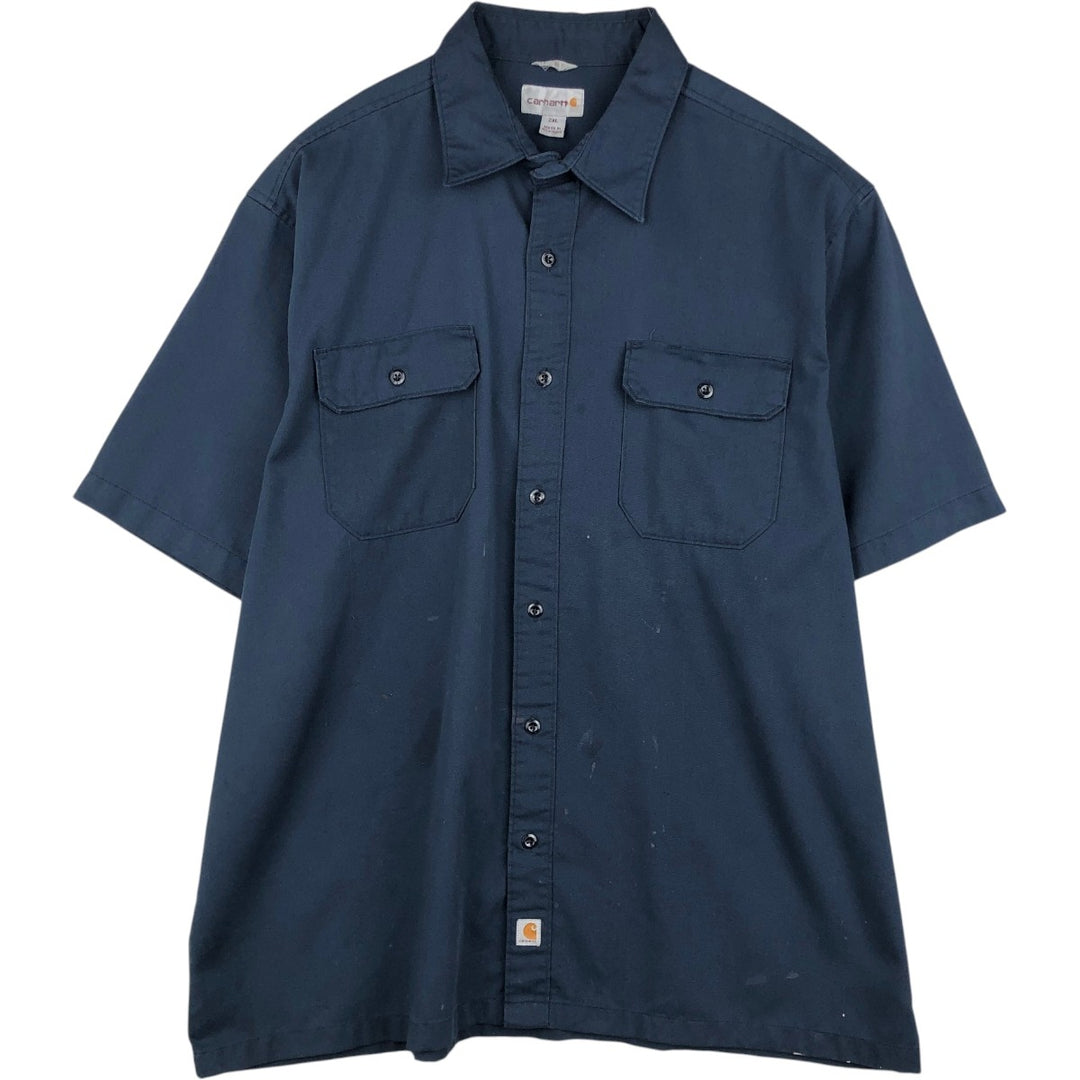 Carhartt Short-Sleeve Work Shirt, Boxy Shirt, Men's Size XXL (approx.) polyester navy blue type Vintage Second Hand