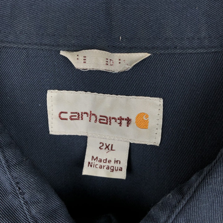 Carhartt Short-Sleeve Work Shirt, Boxy Shirt, Men's Size XXL (approx.) polyester navy blue type Vintage Second Hand