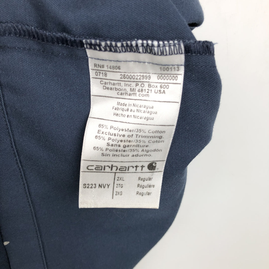 Carhartt Short-Sleeve Work Shirt, Boxy Shirt, Men's Size XXL (approx.) polyester navy blue type Vintage Second Hand