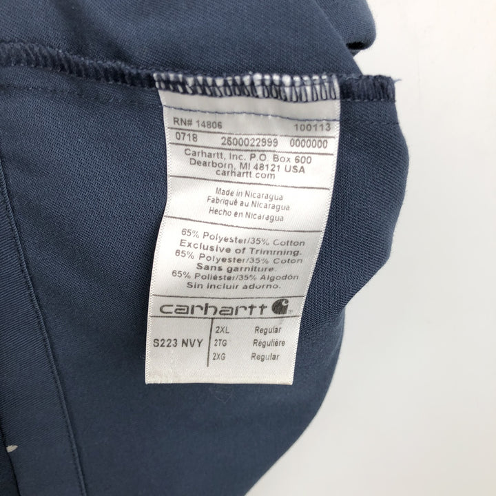 Carhartt Short-Sleeve Work Shirt, Boxy Shirt, Men's Size XXL (approx.) polyester navy blue type Vintage Second Hand
