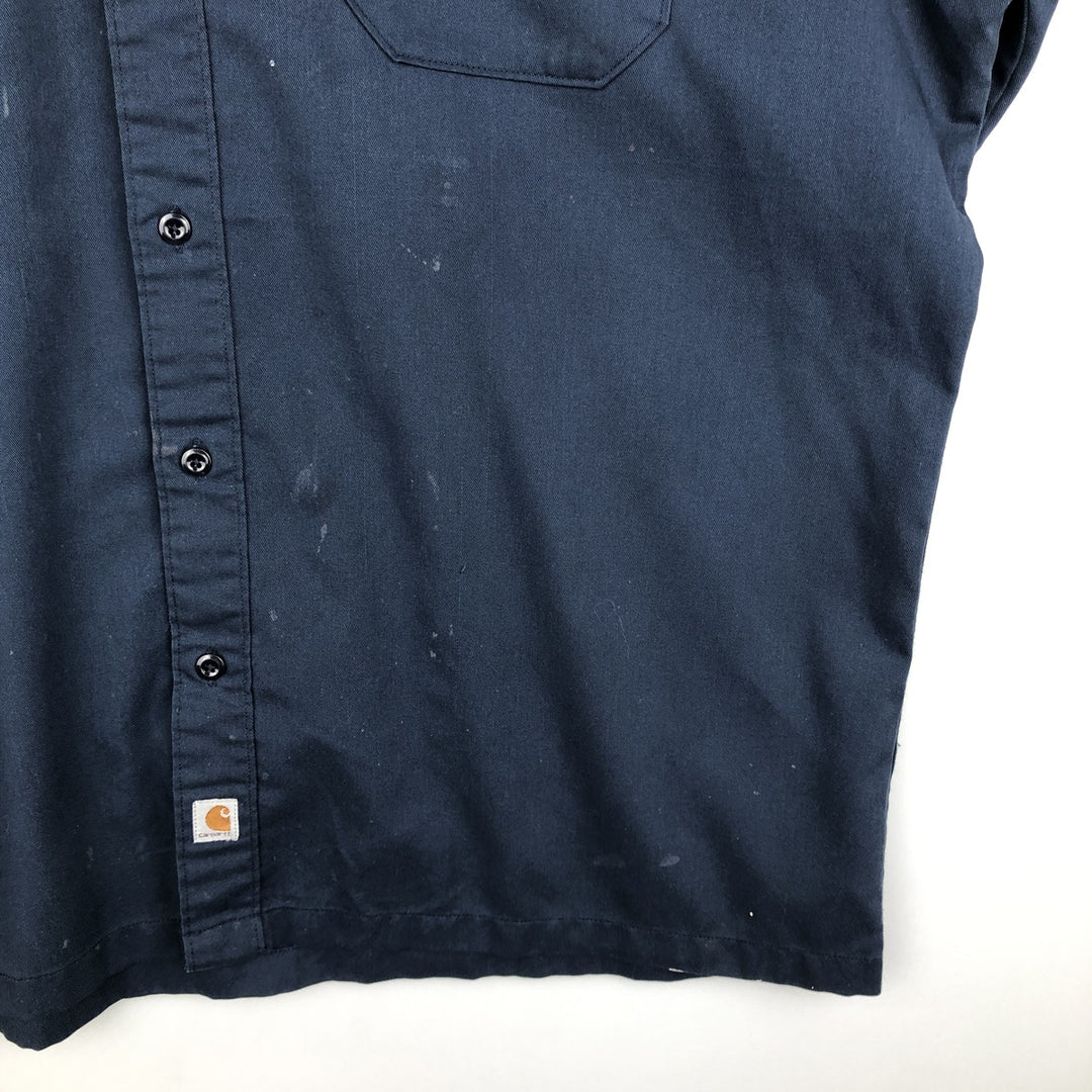 Carhartt Short-Sleeve Work Shirt, Boxy Shirt, Men's Size XXL (approx.) polyester navy blue type Vintage Second Hand