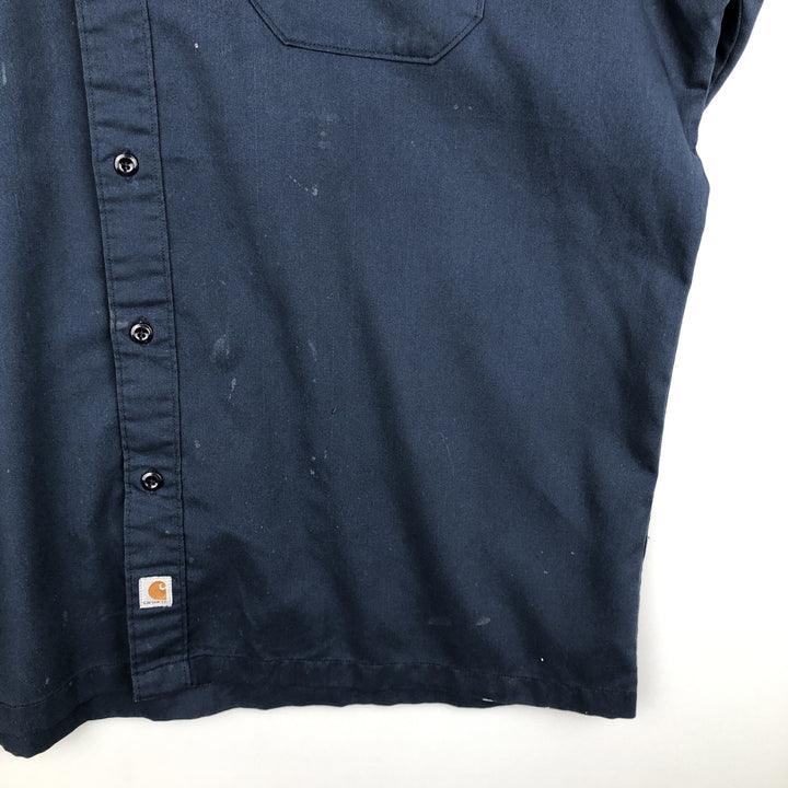Carhartt Short-Sleeve Work Shirt, Boxy Shirt, Men's Size XXL (approx.) polyester navy blue type Vintage Second Hand