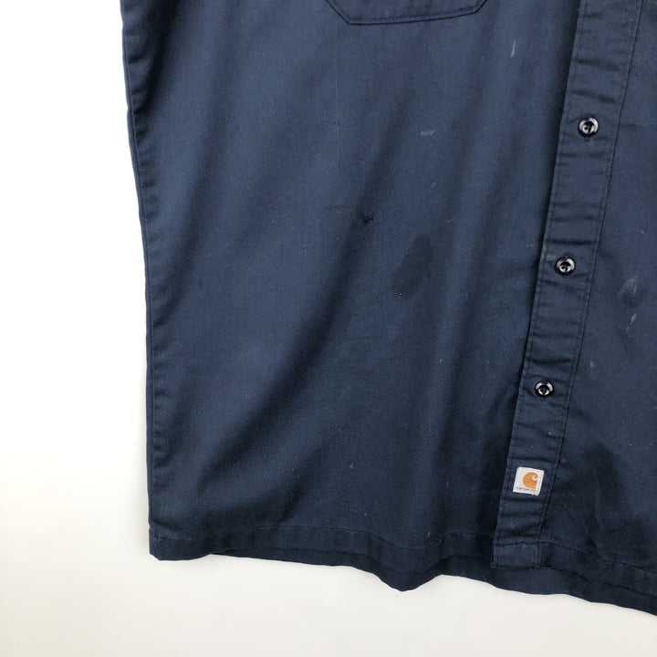 Carhartt Short-Sleeve Work Shirt, Boxy Shirt, Men's Size XXL (approx.) polyester navy blue type Vintage Second Hand