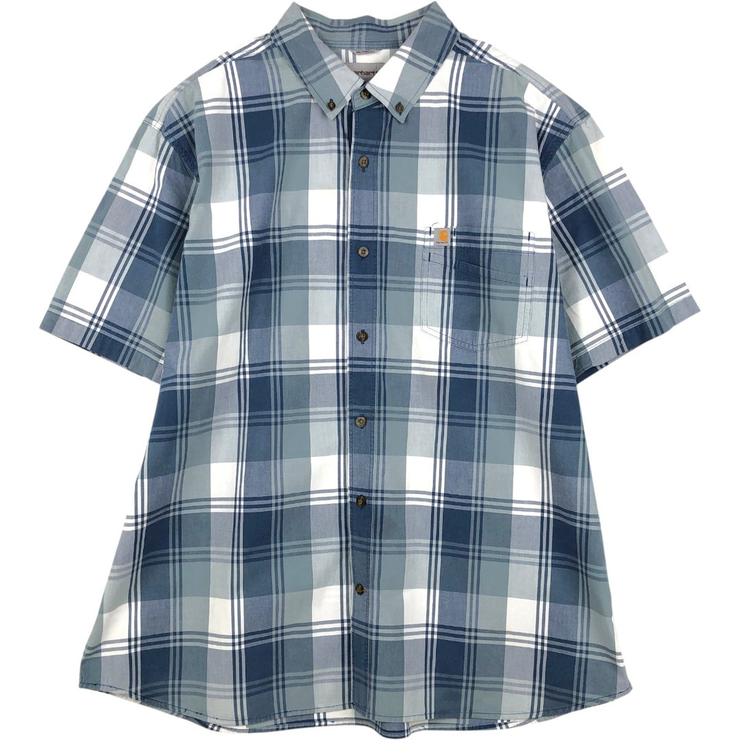 Carhartt RELAXED FIT Check Pattern Button-down Short Sleeve Work Shirt, Men's XXL cotton blue type Vintage Second Hand