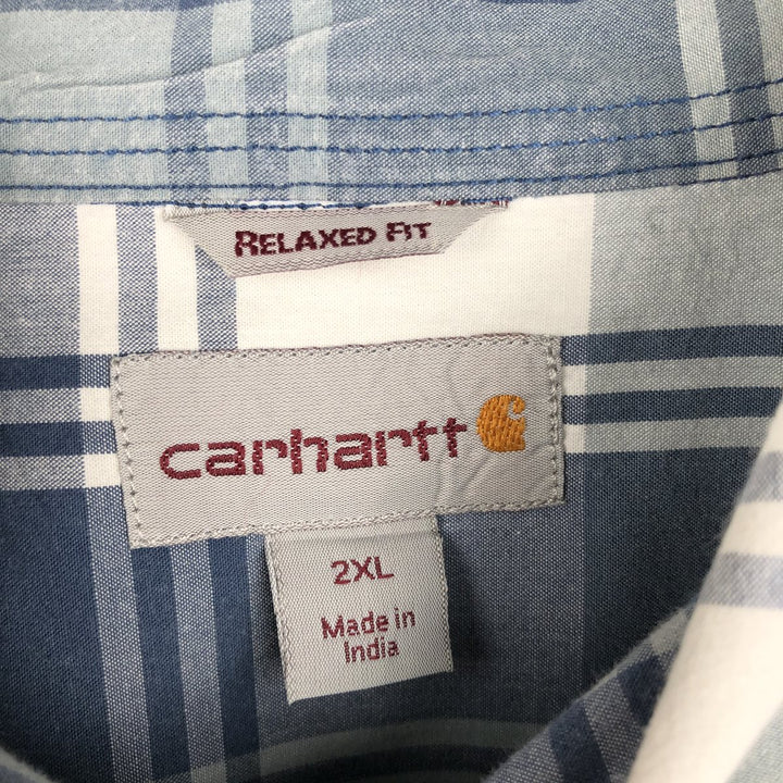 Carhartt RELAXED FIT Check Pattern Button-down Short Sleeve Work Shirt, Men's XXL cotton blue type Vintage Second Hand