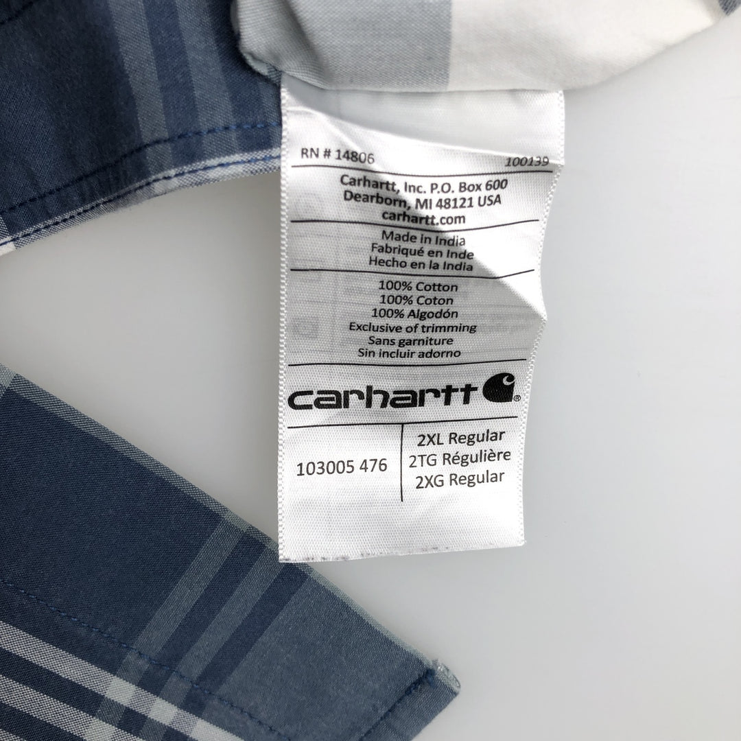 Carhartt RELAXED FIT Check Pattern Button-down Short Sleeve Work Shirt, Men's XXL cotton blue type Vintage Second Hand