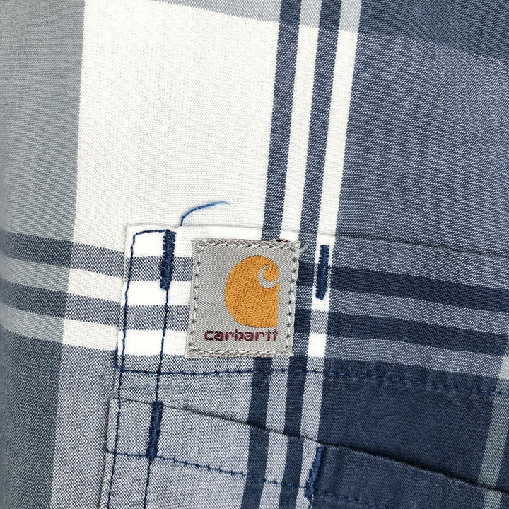 Carhartt RELAXED FIT Check Pattern Button-down Short Sleeve Work Shirt, Men's XXL cotton blue type Vintage Second Hand