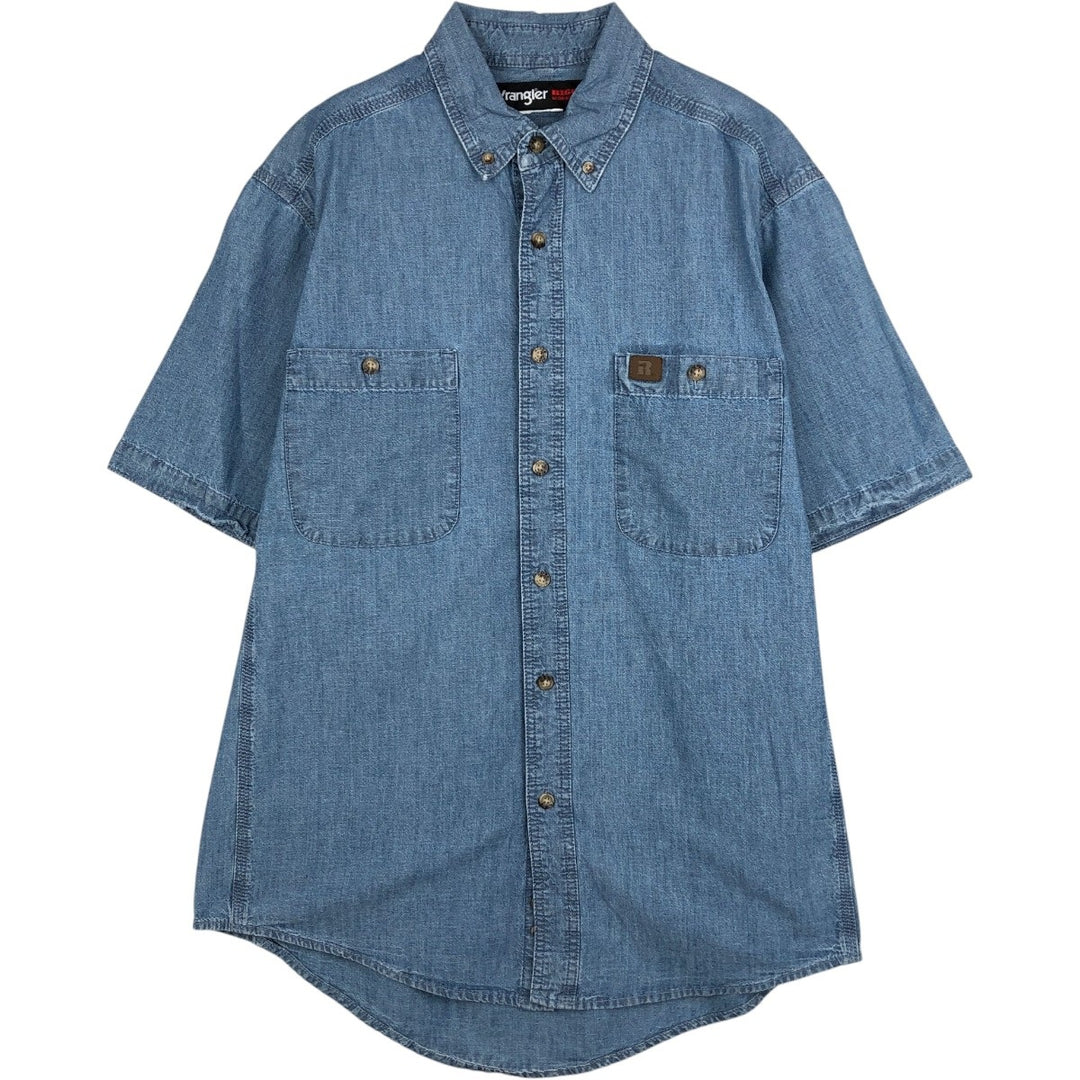 Wrangler RIGGS WORKWEAR Button-Down Short-Sleeve Chambray Shirt, Men's Size L (approx.) unclear blue type Vintage Second Hand