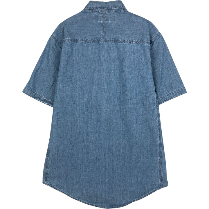 Wrangler RIGGS WORKWEAR Button-Down Short-Sleeve Chambray Shirt, Men's Size L (approx.) unclear blue type Vintage Second Hand