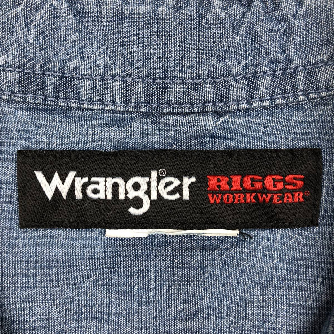 Wrangler RIGGS WORKWEAR Button-Down Short-Sleeve Chambray Shirt, Men's Size L (approx.) unclear blue type Vintage Second Hand